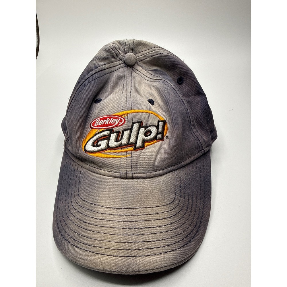 Berkley Gulp Fishing Hat Navy‎ Grey Faded Vintage Style Adjustable Strapback Cap